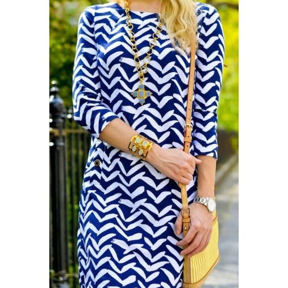 Lilly Pulitzer Charlene Bird Print Navy Dress MEDIUM Nautical Beach Summer - Picture 1 of 12